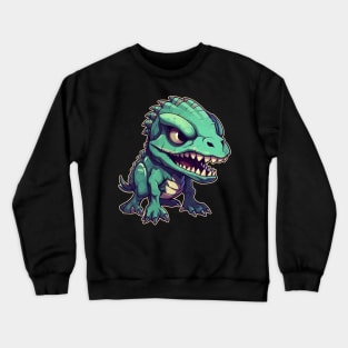 Sick Green Scary Chibi T-Rex Isometric Dinosaur Crewneck Sweatshirt